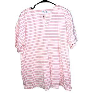 Land 'n Sea Women's Striped Henley Shirt L Pink & White